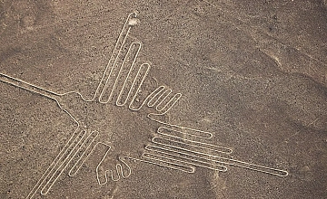 Lineas de Nazca en Peru: geoglifo del colibri (vista aerea)